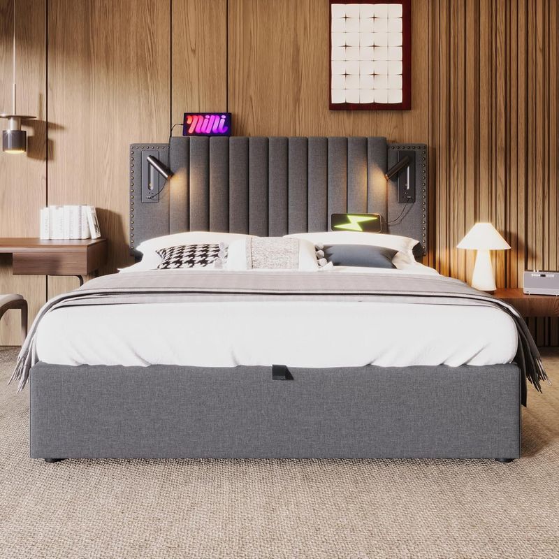 POLSTERBETT 140cm mit LED LICHT &amp; USB