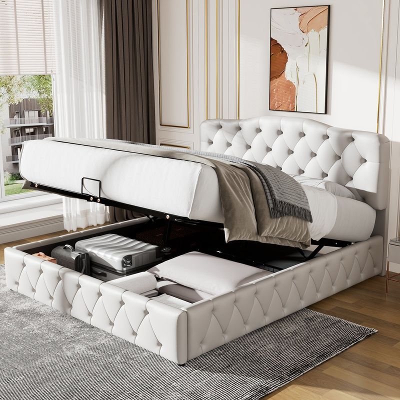 POLSTERBETT 140cm STAURAUM &amp; LED-LICHT