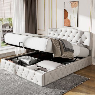 POLSTERBETT 140cm STAURAUM &amp; LED-LICHT