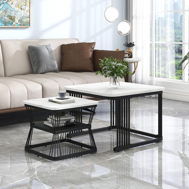 COUCHTISCH MIT BEISTELLTISCH MARMOROPTIK COUCHTISCH MIT BEISTELLTISCH MARMOROPTIK