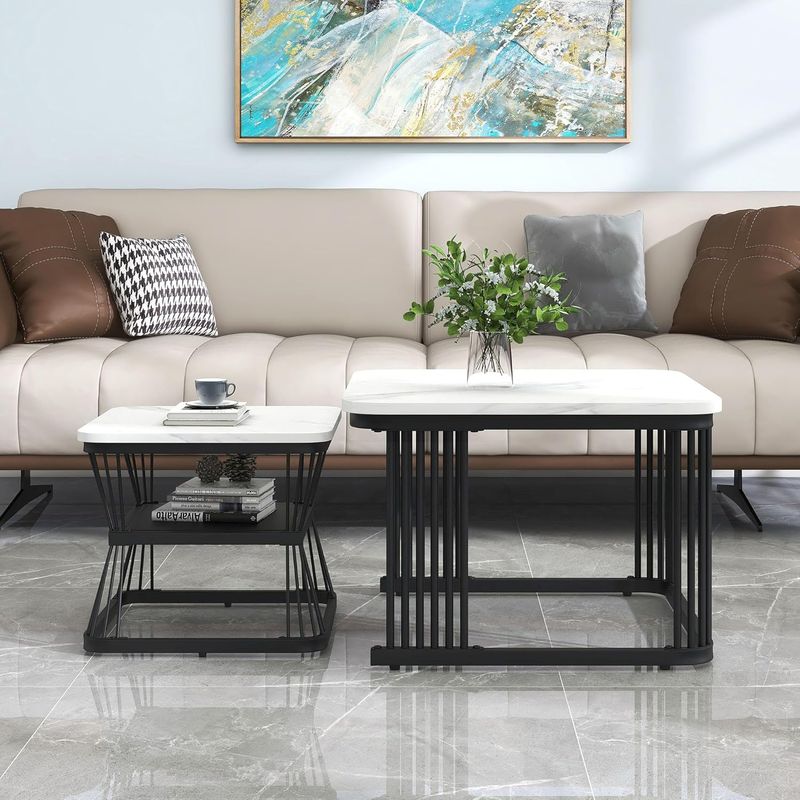COUCHTISCH MIT BEISTELLTISCH MARMOROPTIK