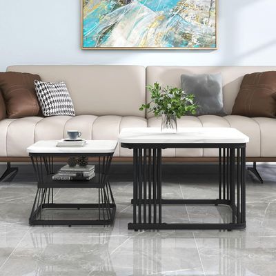 COUCHTISCH MIT BEISTELLTISCH MARMOROPTIK