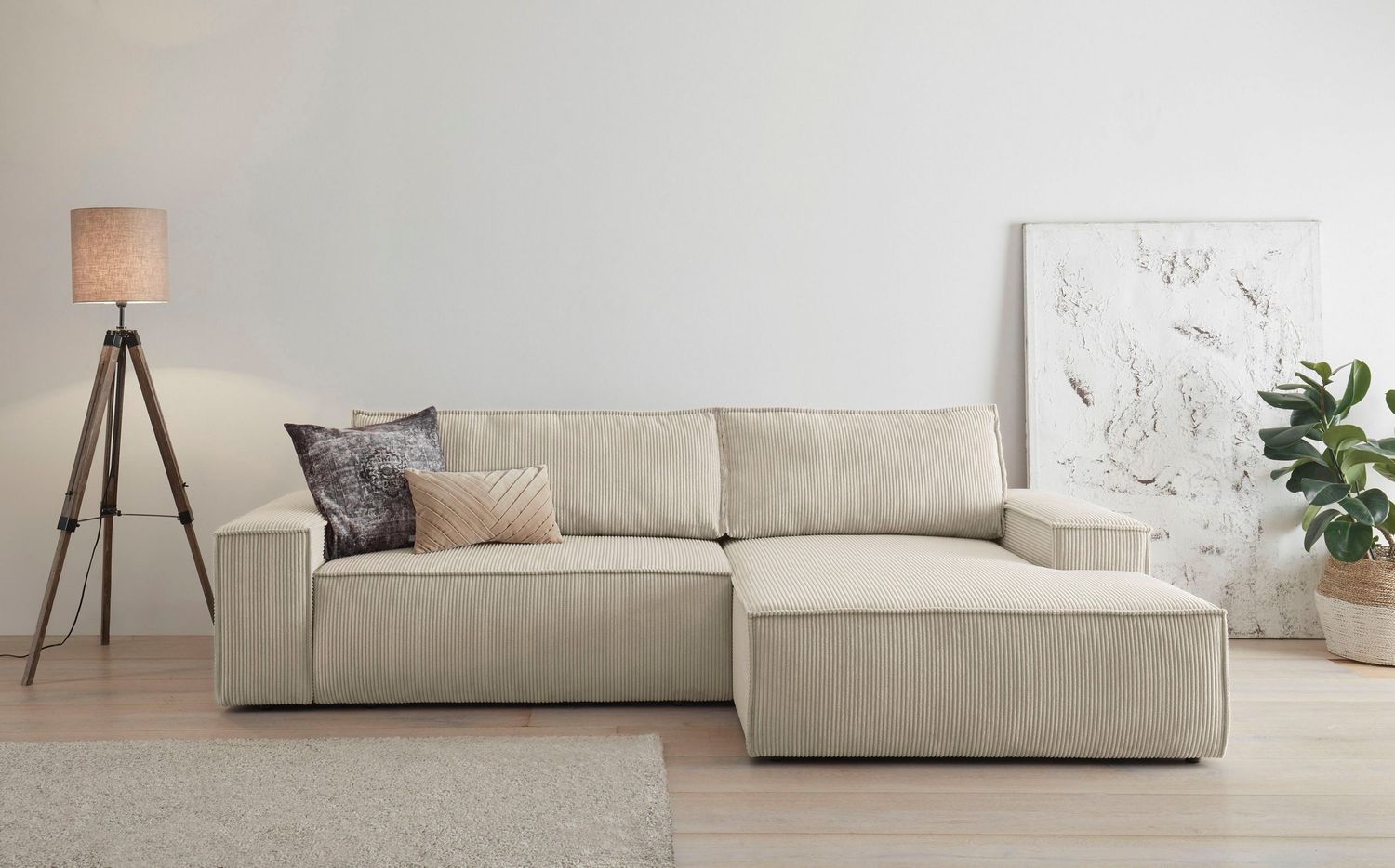 ECKSOFA "NIZZA" links/rechts montierbar SAMTCORD CREME