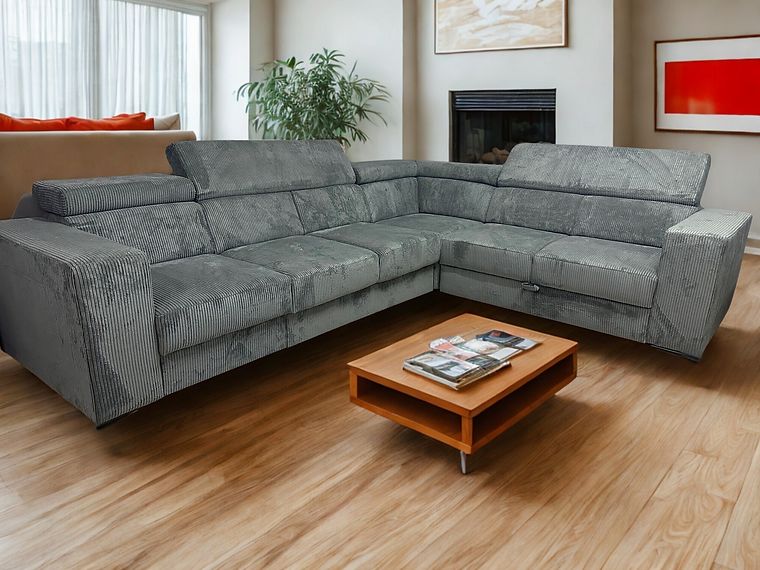 ECKSOFA "FEWA" links/rechts montierbar MIT BETTFUNKTION & BETTKASTEN SAMTKORD GRAU ECKSOFA "FEWA" links/rechts montierbar MIT BETTFUNKTION & BETTKASTEN SAMTKORD GRAU