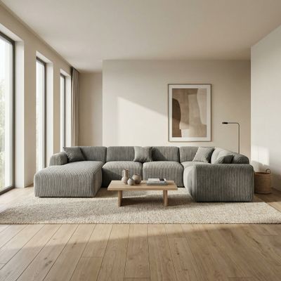 XL WOHNLANDSCHAFT "TAMARA" SAMTKORD GRAU