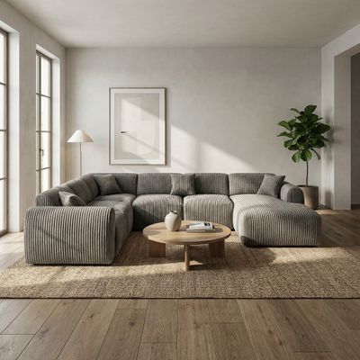 XL WOHNLANDSCHAFT "TAMARA" SAMTKORD GRAU XL WOHNLANDSCHAFT "TAMARA" SAMTKORD GRAU