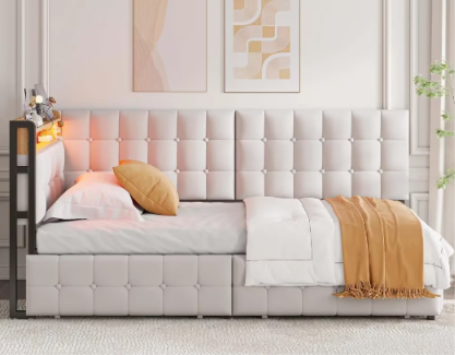 POLSTERBETT 90x200cm mit STAURAUM &amp; LED-LICHT