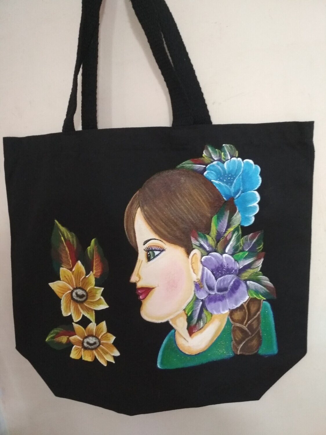 Hand Painted Cotton Bag Black