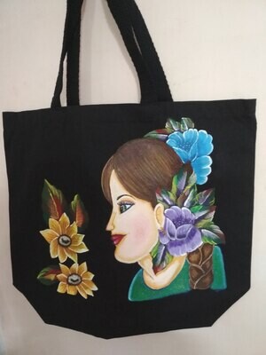 Hand Painted Cotton Bag Black