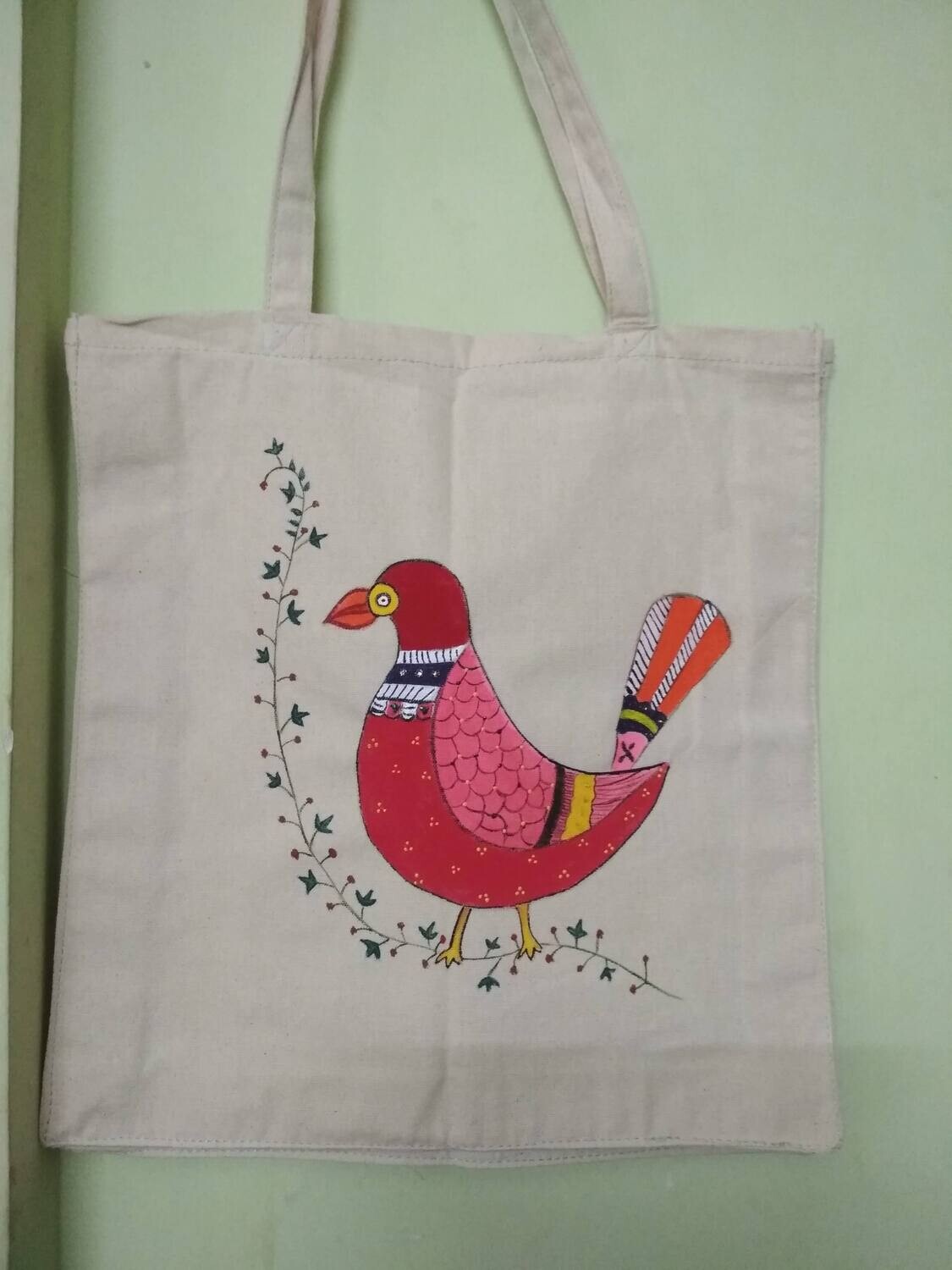 Hand Painted Cotton Bag White