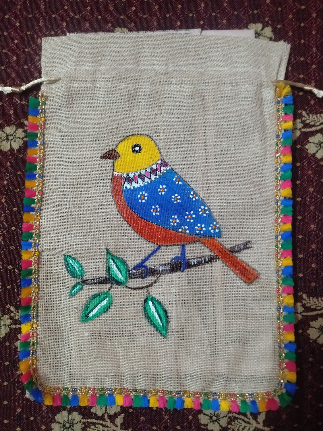 Hand Painted Jute Potli Bag