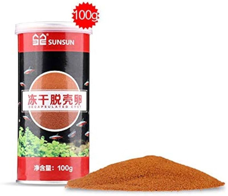 بيوض الارتيميا المقشرة ( لا تحتاج تفقيس) سن سن الغذاء الاول لافراخ الاسماك 100 غم