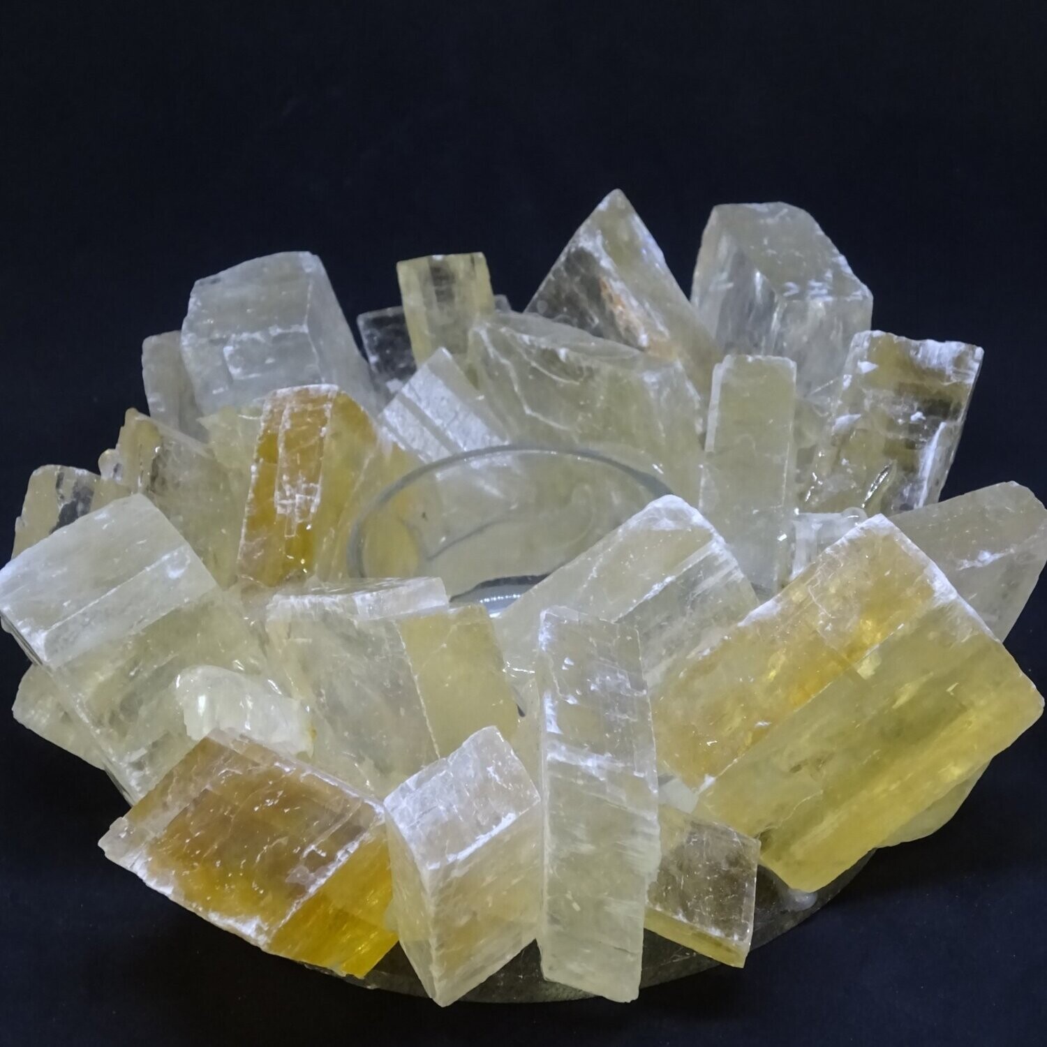 Teelicht: Calcit Rhomboeder Sonne