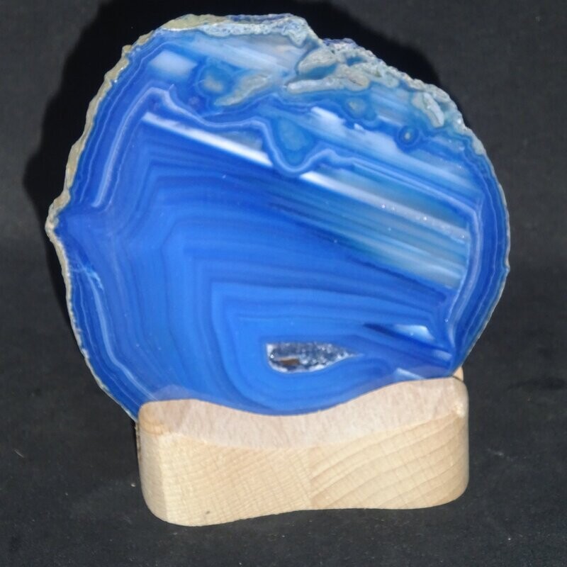 Teelichthalter mit blauer Achatscheibe Teelichthalter mit blauer Achatscheibe
