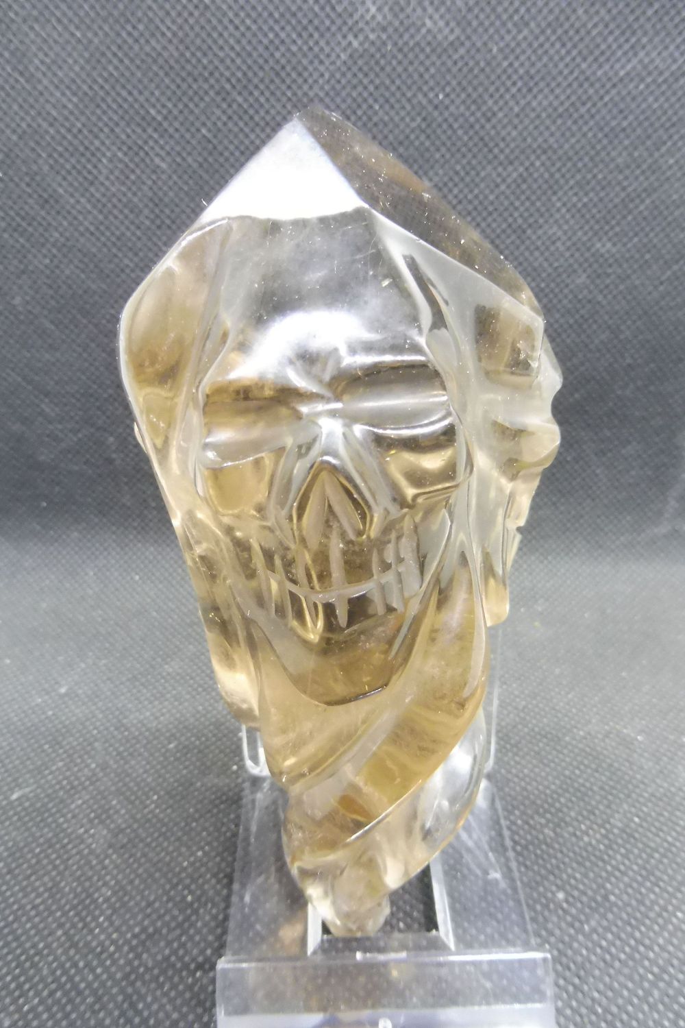 Kristallschädel: Rauchquarz in Spitze (3 Skull in einem)