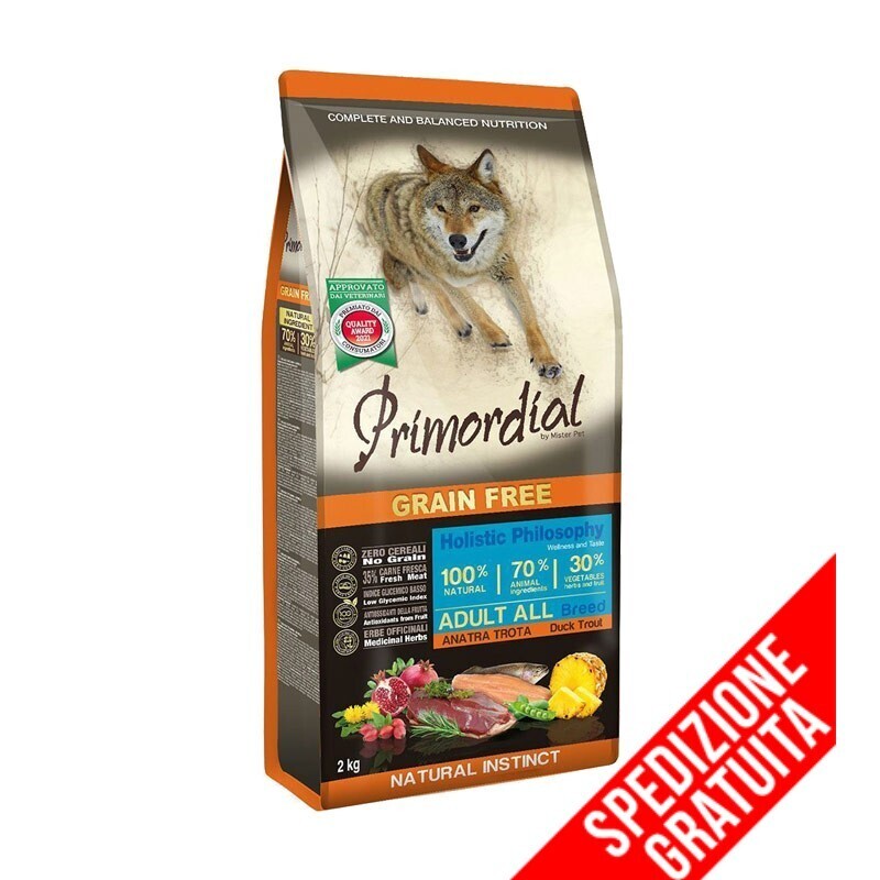 Primordial Grain Free Adult All Breed Anatra e Trota 12 kg