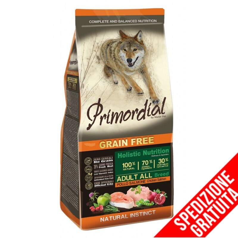 PRIMORDIAL GRAIN FREE CANE ADULT POLLO E SALMONE KG 12