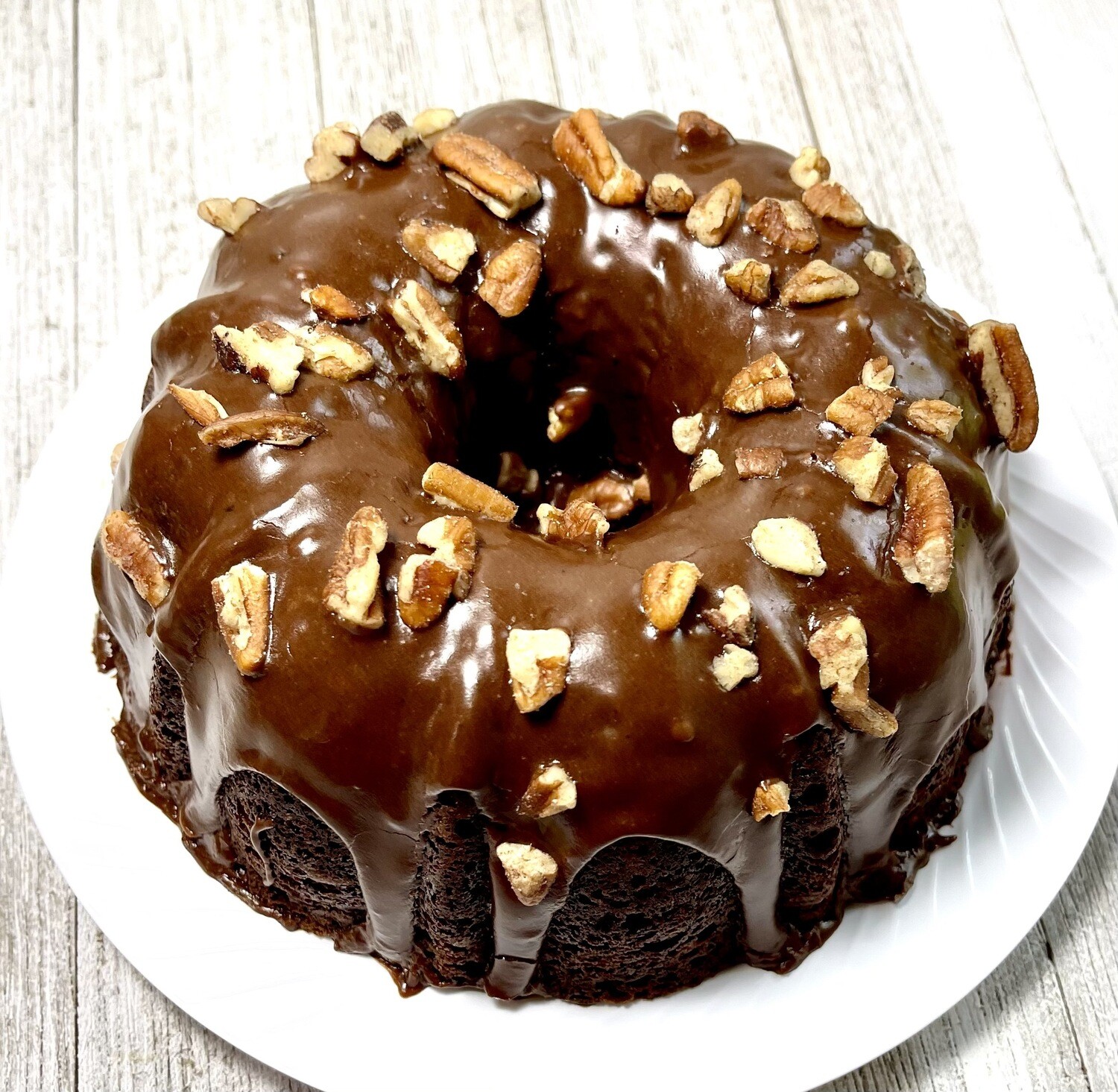Chocolate Bourbon Pecan Bundt Cake