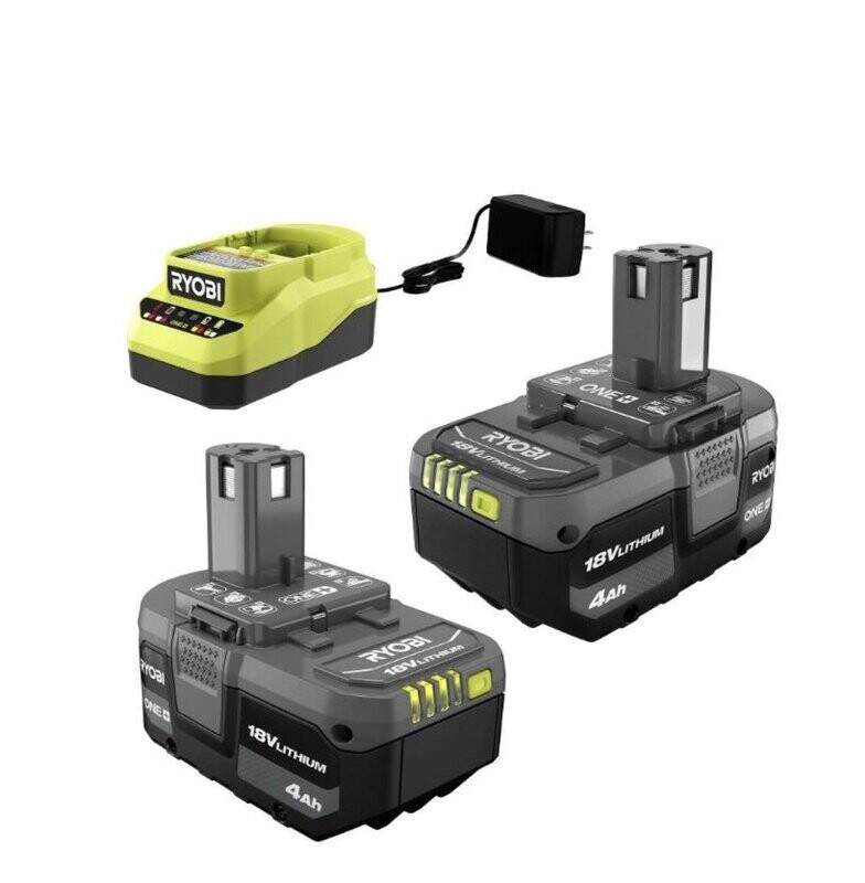 RYOBI ONE+ 18V Lithium-Ion 4.0 Ah Battery (2-Pack) and Charger Kit