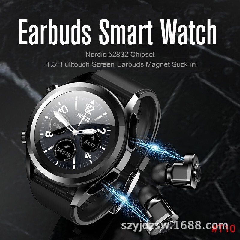 &quot;Music Me Smart Watch&quot; - Integrated Earbuds!  T10 Bluetooth Earbuds Hidden In Smart Watch with Digital Watchface (Monitor &amp; Track: Steps, O2 Sensor, Pulse/Heart Rate, Blood Pressure, Sleep Tracking)