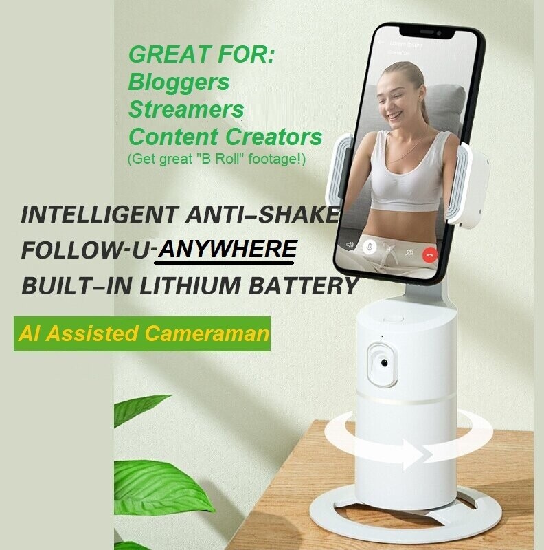 EXAMPLE PRODUCTS:  &quot;The Silent Partner&quot; Smart Phone Mount PTZ 360-degree &quot;Follow Me&quot; Tracking - AI Enhanced Camera
