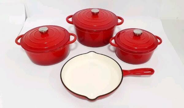 7PC CAST IRON POT SET - RED