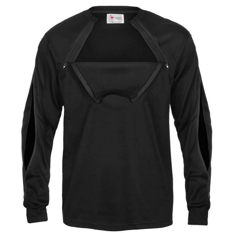 Mens Dialysis Shirt with BOTH Arm and Chest Access in ONE (Black)