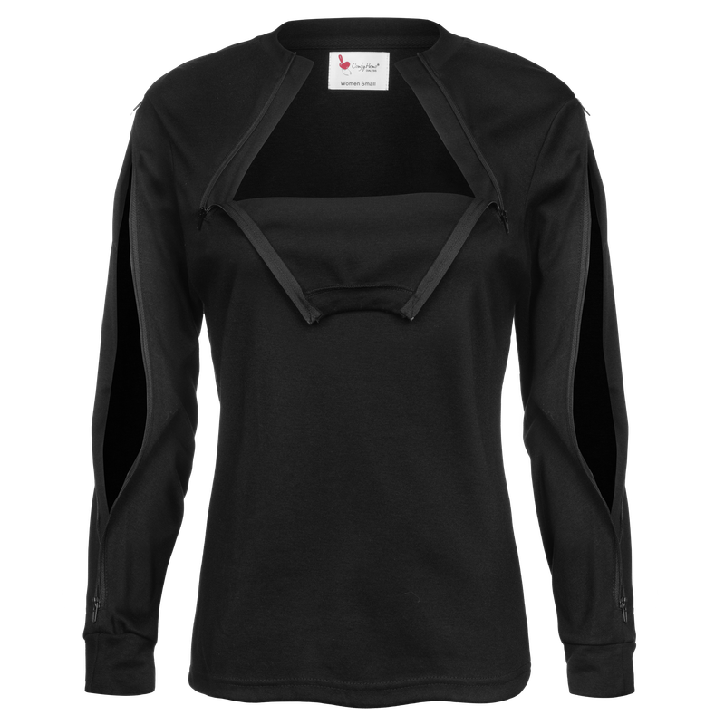 Womens Dialysis Shirt with BOTH Arm and Chest Access in ONE (Black)