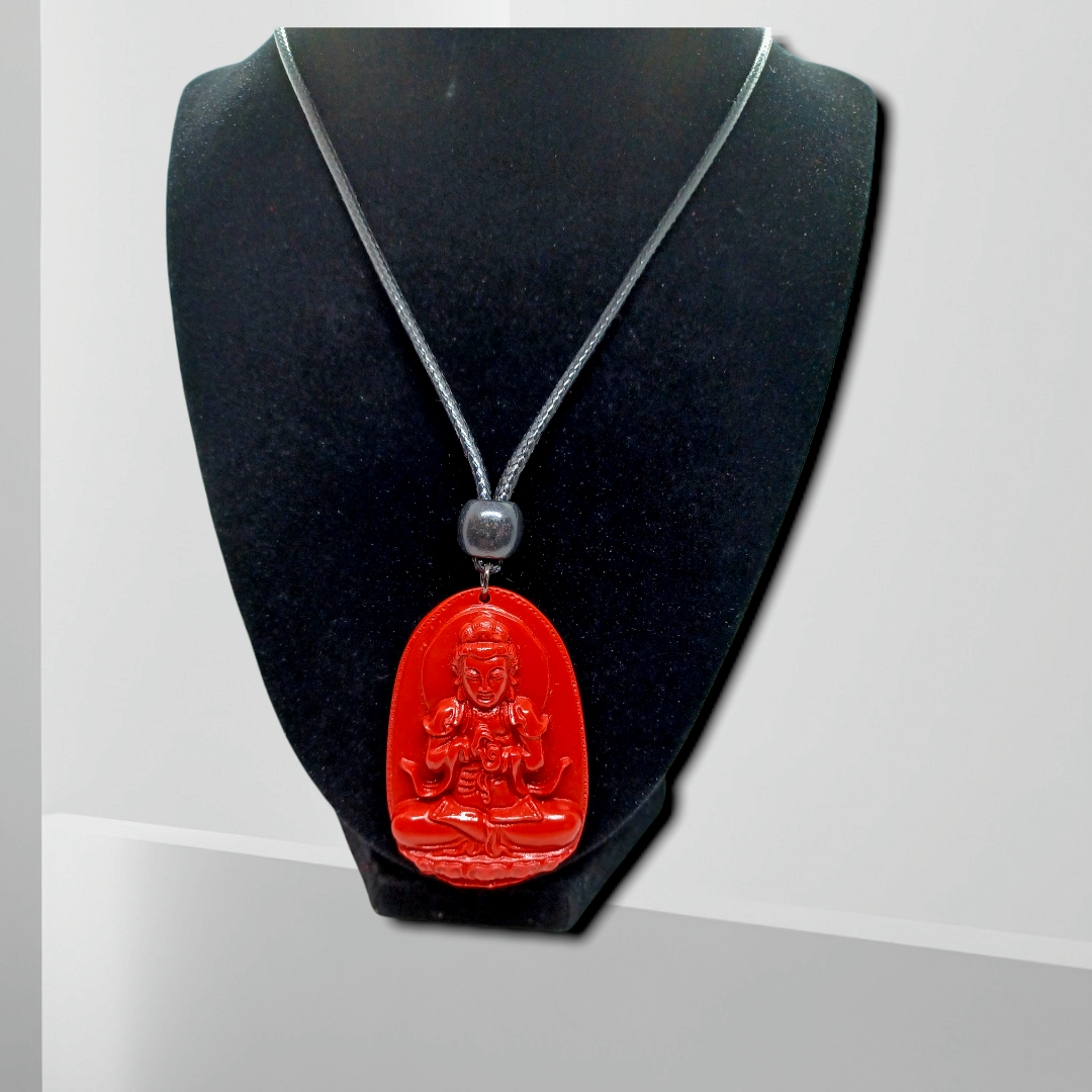 Red cinnabar buddha pendant necklace