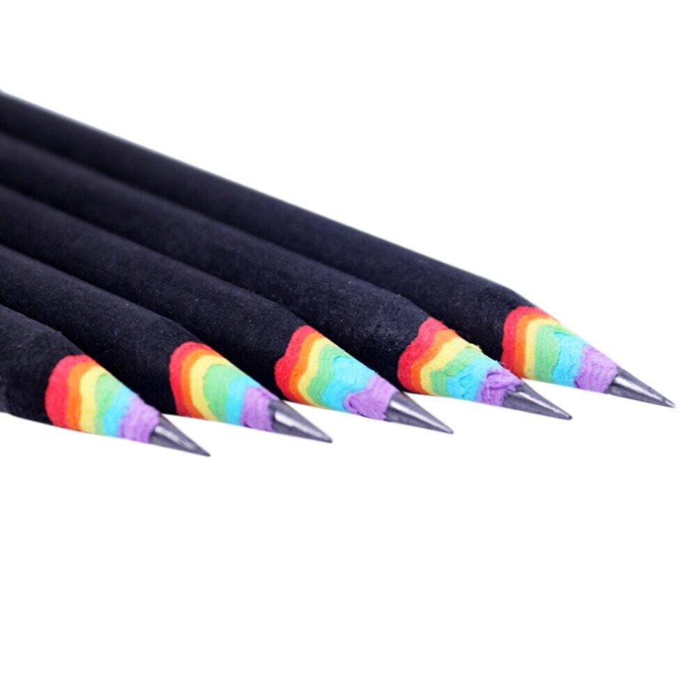 Black And White Wood Set Rainbow Pencils School Office Stationery Pencils Replace Garden Home
