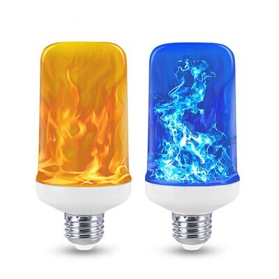 1pc LED Flame Effect Light Blub Corn Lights 4 Modes Yellow Blue Light 6W