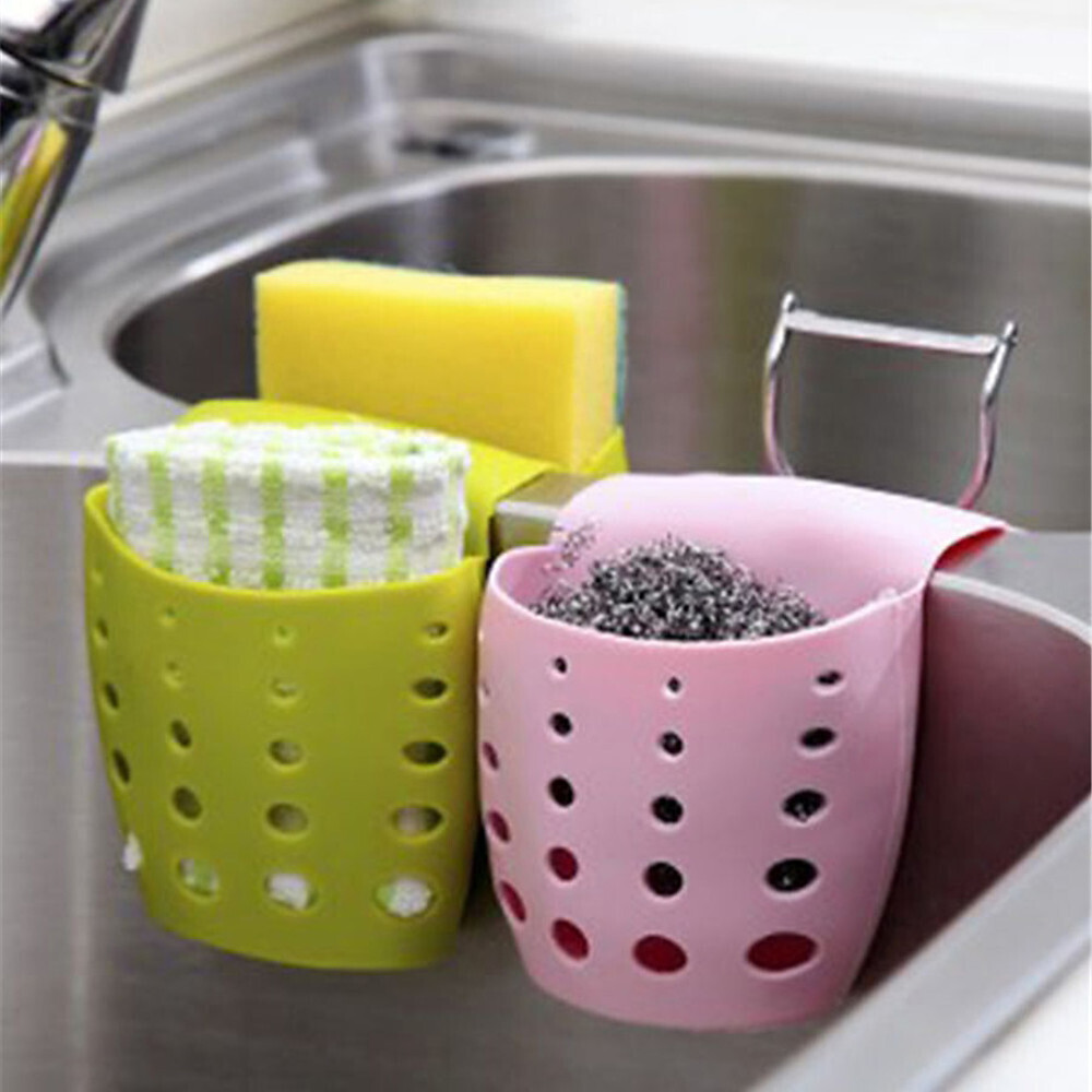 1Pc Kitchen Water Sink Storage Basket Solid Color Draining Rack