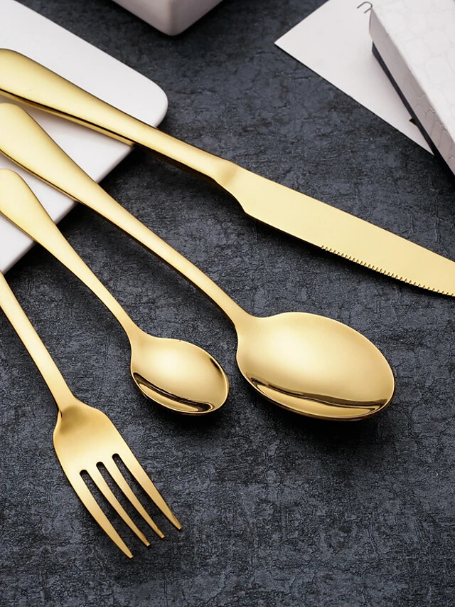 Dinnerware 4pcs Eco-friendly Heatproof New Design Stainless Steel Dinner Fork Dinner Knife Dessert Spoon
