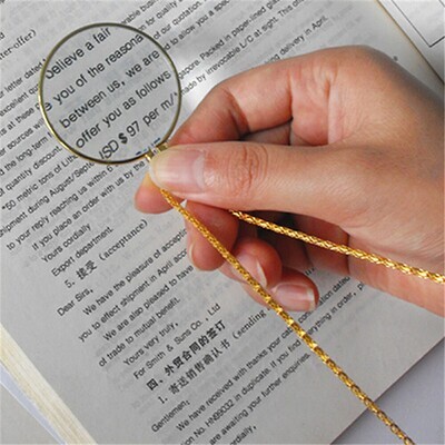 Decorative Monocle Necklace With 6x Magnifier Magnifying Glass Pendant Gold Silver Plated Chain