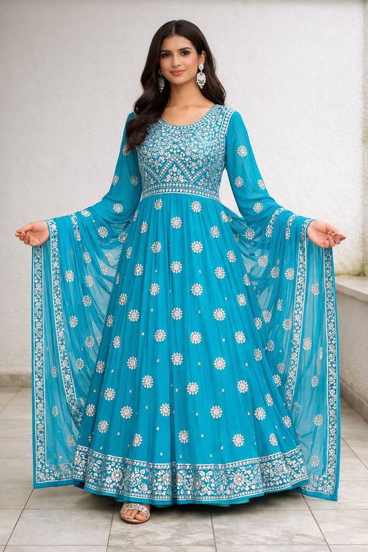 Georgette gown duppata Set