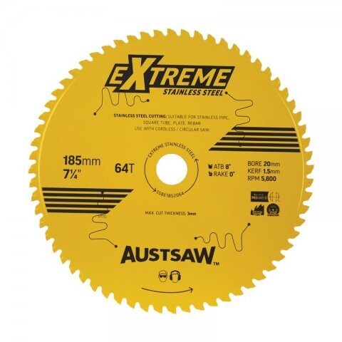 Austsaw Extreme Stainless Steel Blade 185mm x 20 x 64T