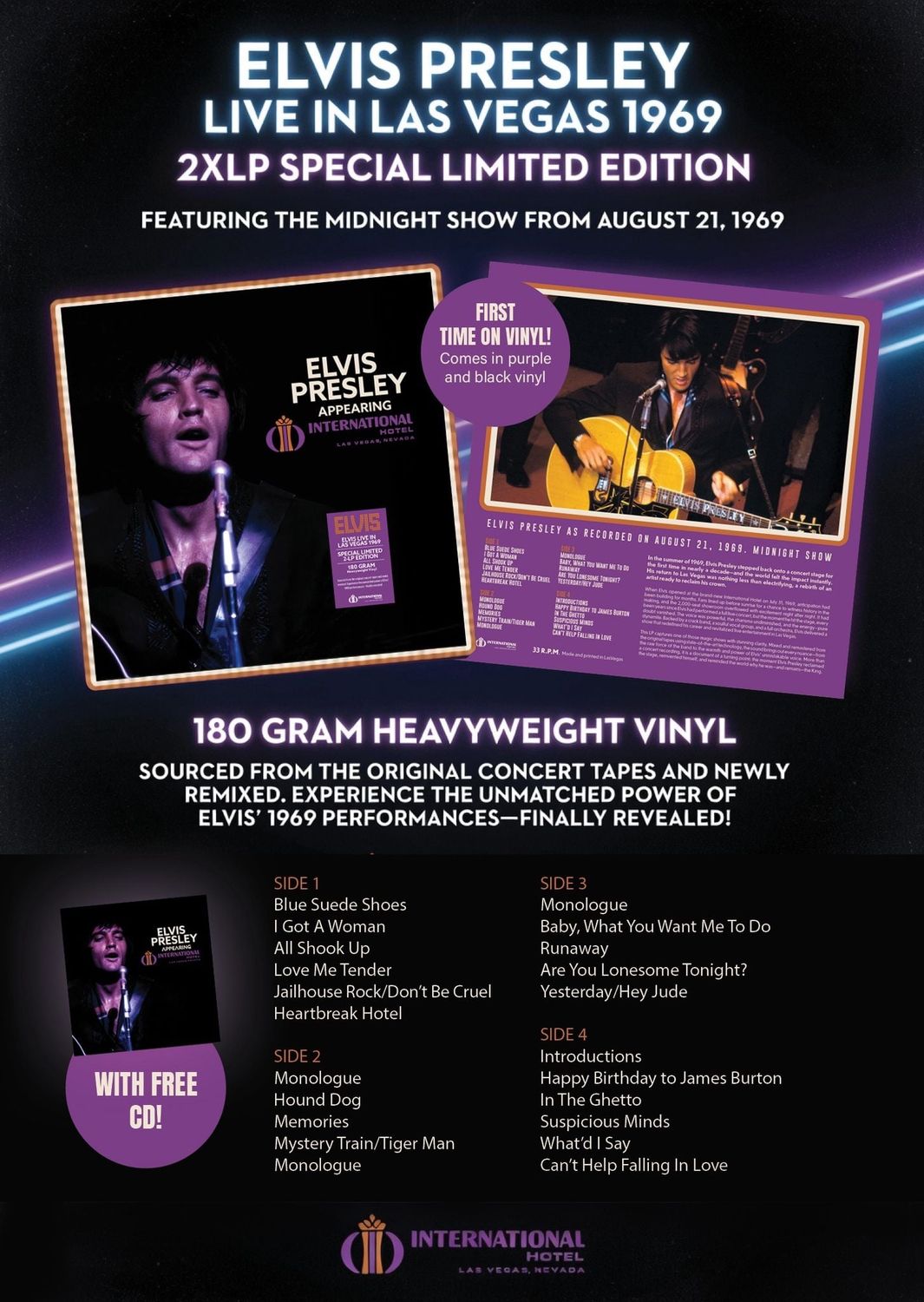 Live In Las Vegas 1969 -2 LP Special Ltd Edition Purple Vinyl with bonus CD