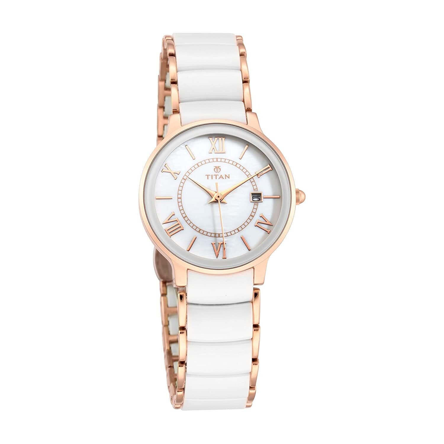 Titan Ceramic Analog White Dial Women&#39;s Watch -NL95016WD02 / NL95016WD02