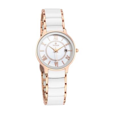 Titan Ceramic Analog White Dial Women&#39;s Watch -NL95016WD02 / NL95016WD02