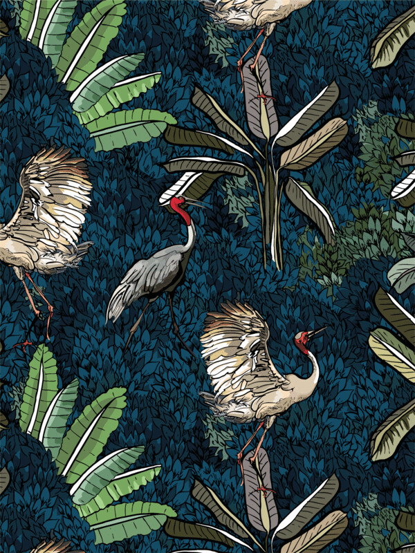 CRANES IN MOUNTAINS | SEAMLESS PATTERN