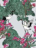 DANCING CRANES IN PINK FLOWERS | SEAMLESS PATTERN