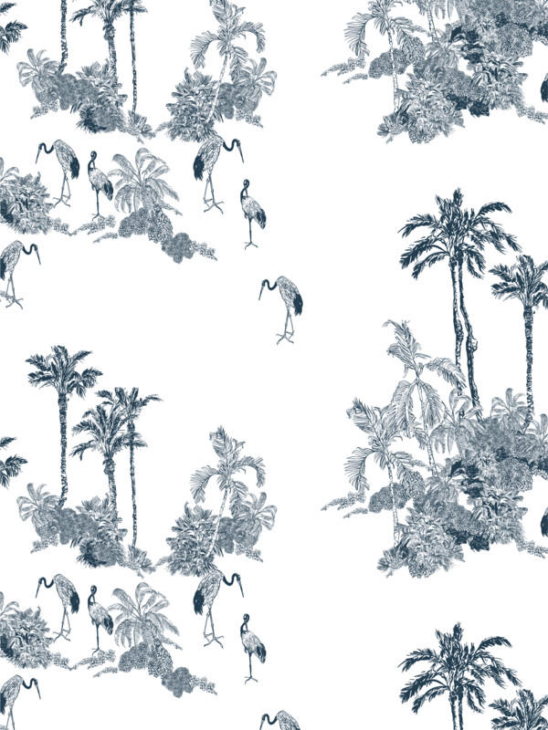 CRANE BIRDS ON TROPICAL ISLAND | SEAMLESS PATTERN