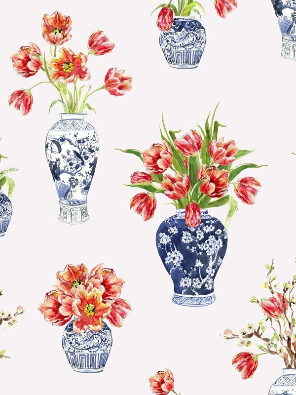 TULIPS IN CHINESE VASE | SEAMLESS PRINT
