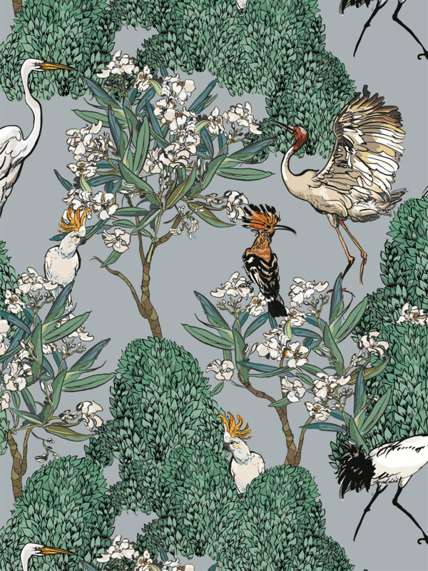 BIRDS IN OLEANDER FLOWERS | SEAMLESS PATTERN