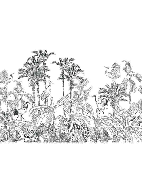 TOILE TIGER AND BIRDS IN PALMS | SEAMLESS PANORAMA