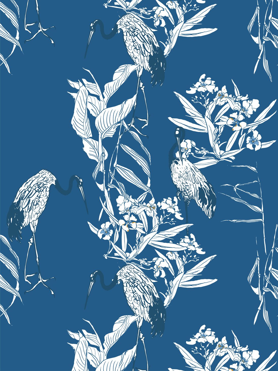 CHINESE CRANES IN SEDGE GRASS | SEAMLESS PATTERN CHINESE CRANES IN SEDGE GRASS | SEAMLESS PATTERN