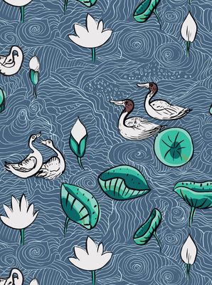 LOTUS POND WITH DUCKS | SEAMLESS PATTERN