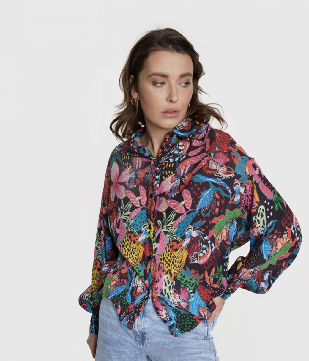 Wild Print Crinkle Blouse Alix The Label