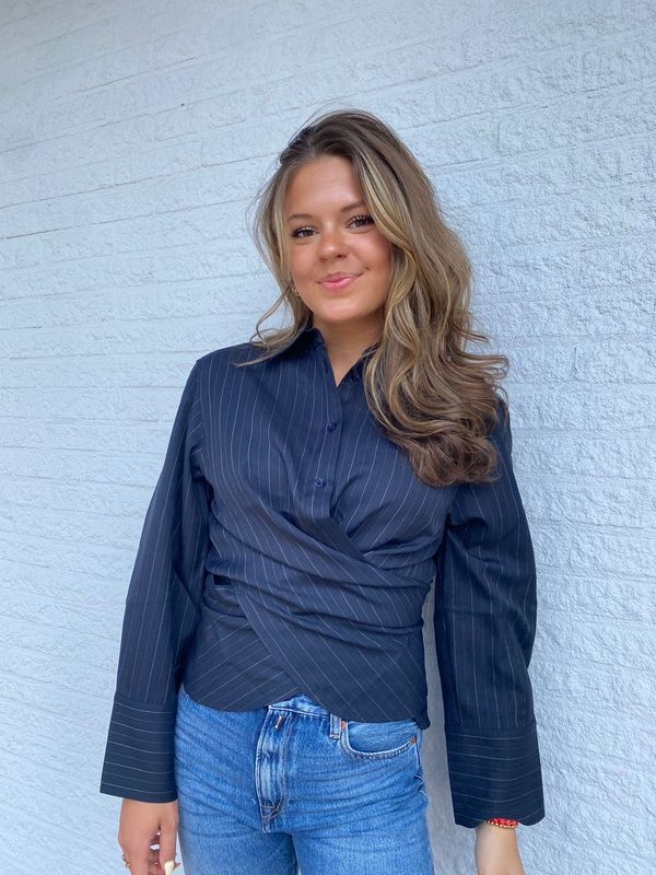 Tatum Pinstripe blouse Ibana Dark Sapphire