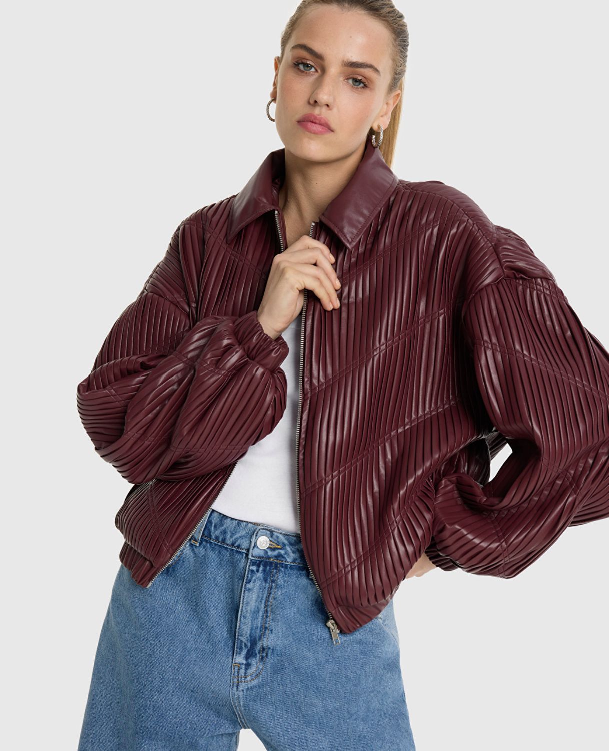 Pleated faux leather jacket Alix the Label Bordeaux #2512403475 512